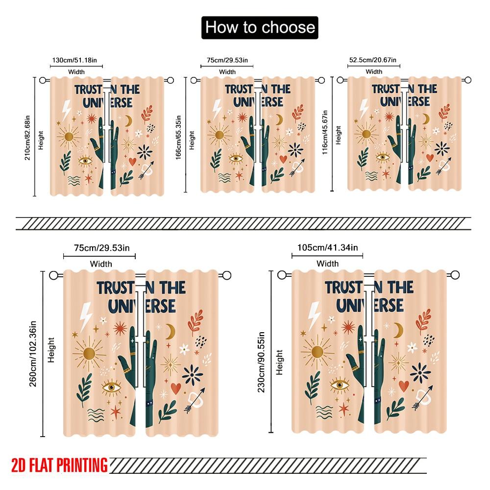 2pcs 2D Flat Printing Window Drapes Trust Universe Celestial Vibes 100% Polyester Without Electricity Party Decorations for Home