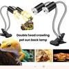 Reptile Heat Lamp Holder Dual-Head with 2/4/6H Cycle Timer Gooseneck Adjustable Turtles Lizards Snakes UVA/B Basking Light Bulb Metal Clip Rack