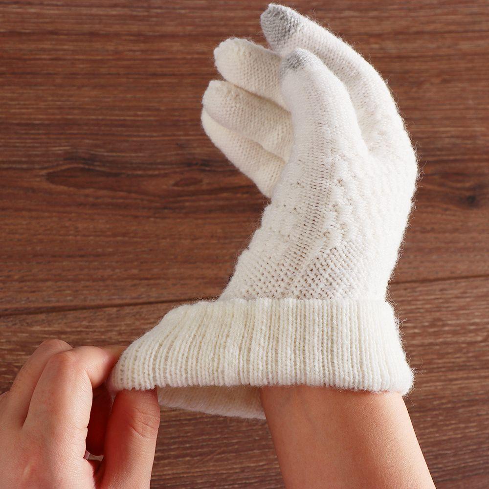 Girls Winter Warm Mittens Knitted Wool Touch Screen Full Finger Women Gloves