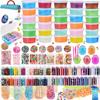UQTOO Slime Kit, DIY Crystal Clay Set, Toy, Handmade Tools, Fishbowl Beads, Fruit Slices, Colorful Foam Confetti, Includes 31 Fluffy Crystal Clay