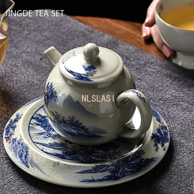 200ML Chinese Ceramic Teapot Ru Kiln Ice Crack Glaze Can Raise Tea Kettle Handmade Porcelain Teaware Household Tea Pots