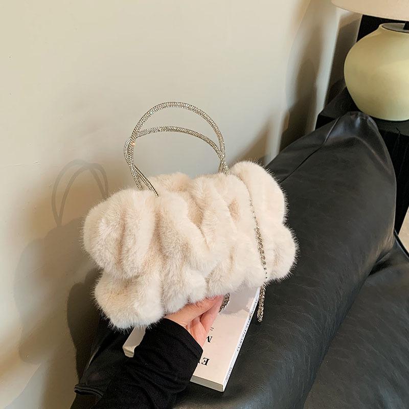Fashion Plush Top-Handle Bags Women's Shoulder Bags Solid Color Chain Versatile Purse and Handbag Soft Simple Crossbody Bags MIT