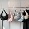 Quilted Padded Crossbody Bag for Women Ruched Shoulder Cloud Bag PU Leather Half Moon Hobo Bag Bubbles Handbag Purses