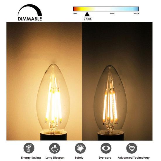 C35 220V E14 Base 4W LED Energy Saving Dimmable Filament Candle Light Bulbs