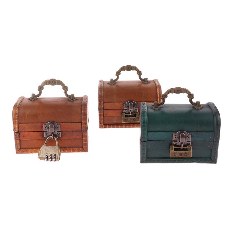 Ретро-деревянная шкатулка для хранения ожерелий, сережек, ювелирных изделий, запирающаяся паролем, коробка для хранения ключей, открывающаяся с помощью ключа, деревянная зелено-коричневая коробка с замком