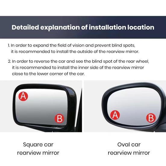 HD-compatible Rear View Mirror Auxiliary Lens 360 Degree Rotation Degree Adjustabe No Rim Waterproof Convex Blind Spot Mirror for Car Van Trucks