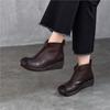 Versatile Genuine Leather Women's Wedges Shoes Retro Cowhide Soft Soled Short Boots