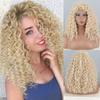 Afro Women Short Light Blonde Kinky Curly Wig Without Bangs Synthetic Fiber Natural Curly Wig Cosplay Daily Wear