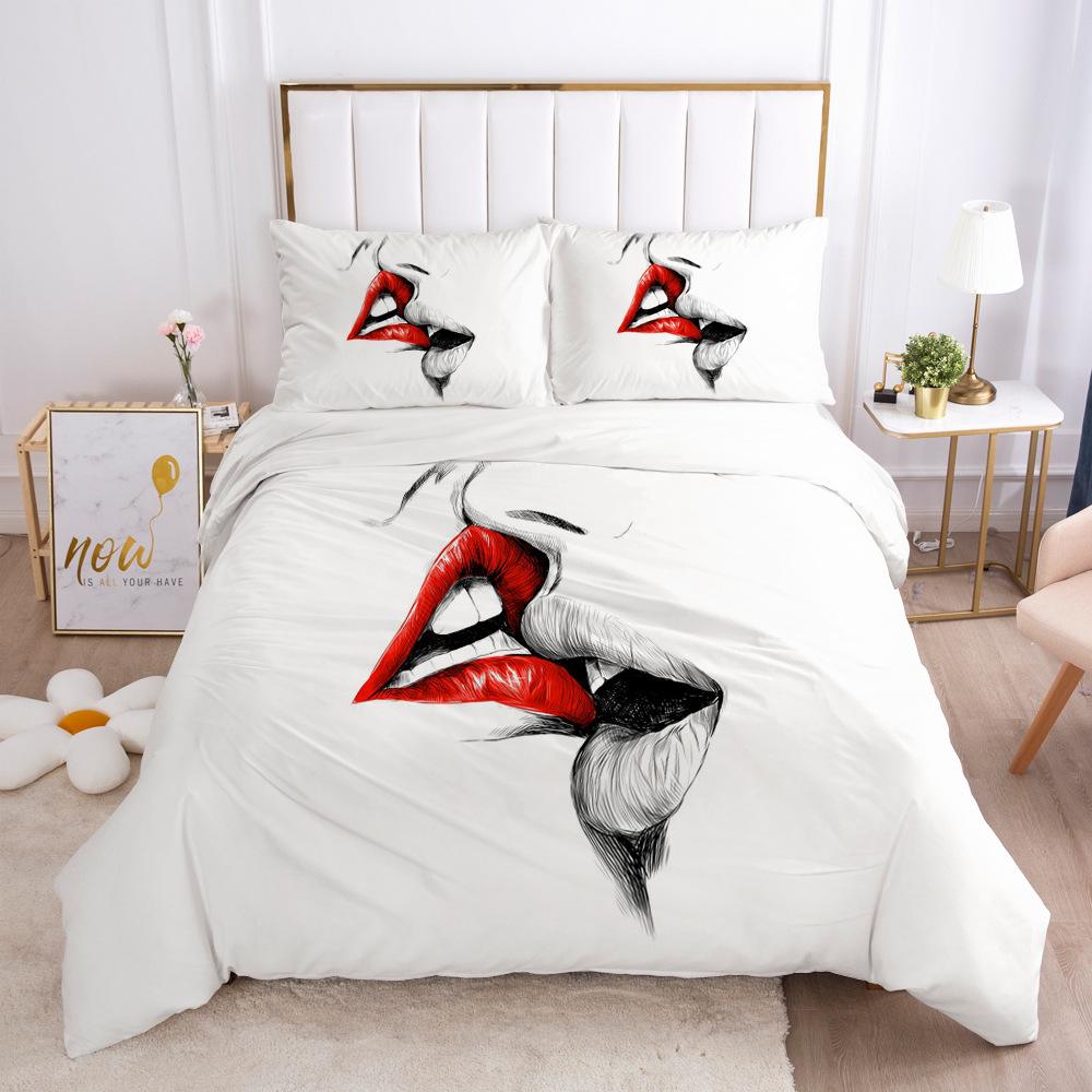 3D Sexy Lips Bedding Set Kiss Me HD Printing Duvet Cover 2/3 Pieces AU140 * 210 Full-size Soft Home Decoration