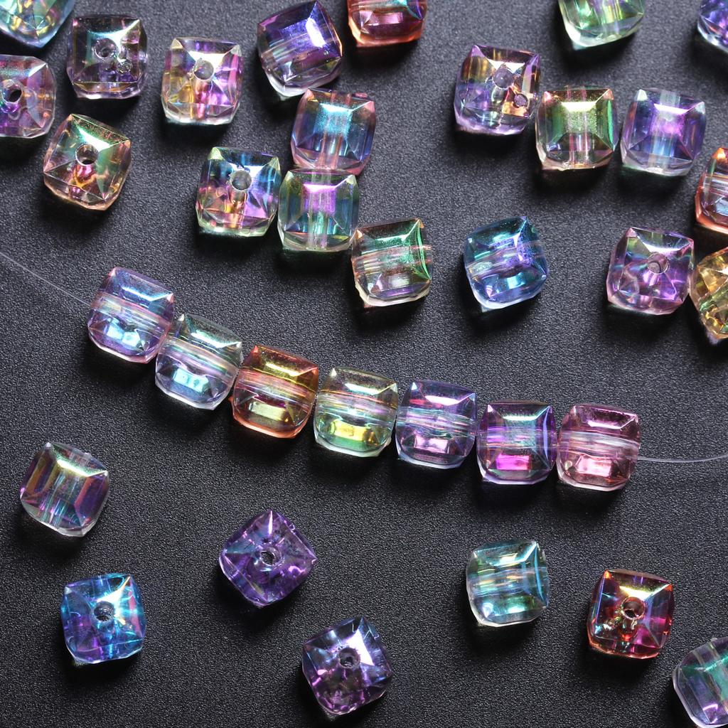Crafts Beads for Jewelry Making Loose Earrings Bracelet Pendants 8mm DIY Part Resin Czech Crystal Cube Square Faceted 20pcs/bag UV Plated