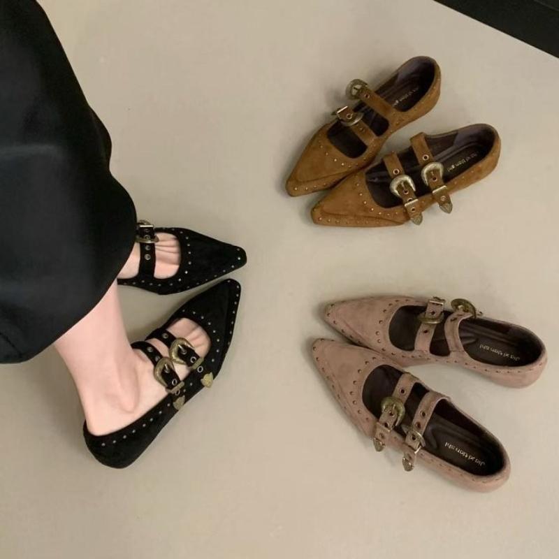 Fashion Vintage Versatile Women's Mary Jane Shoe 2025autumn New Style Woman Pointed Flat Casual Shoes Comfor Non Slip Women Leather Shoe