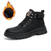 Autumn and Winter Martin Boots Men's High-top British Thick-soled Tooling Men's Boots Winter Velvet Cotton Boots Retro Zhongbang Boots