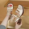 Fashion 2024 New Retro Genuine Leather Women's Sandals Square High Heels  Office  Platform Buckle Shoes