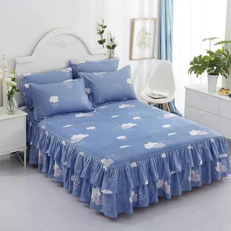 23 Colors Matte Non-slip Bed Skirt Baby Single Twin Full Queen King Size Bed Skirt Mattress Protective Case/Cover Bed Skirt with 2 Pillowcase