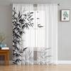 Black And White Bamboo Tulle Sheer Curtains for Living Room Decoration Window Curtain for Bedroom Kitchen Voile Organza Drapes