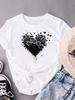 (Asian Size) Sweet Flower Love Clothing Print Female Casual Short Sleeve Fashion T Women's Top Graphic Tee T-shirts