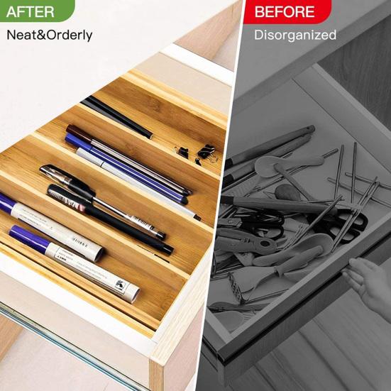 Bamboo Drawer Organizer Expandable 5-7 Compartments Adjustable Width Easy To Clean Cutlery Tray for Kitchen Utensils Jewelry Tools