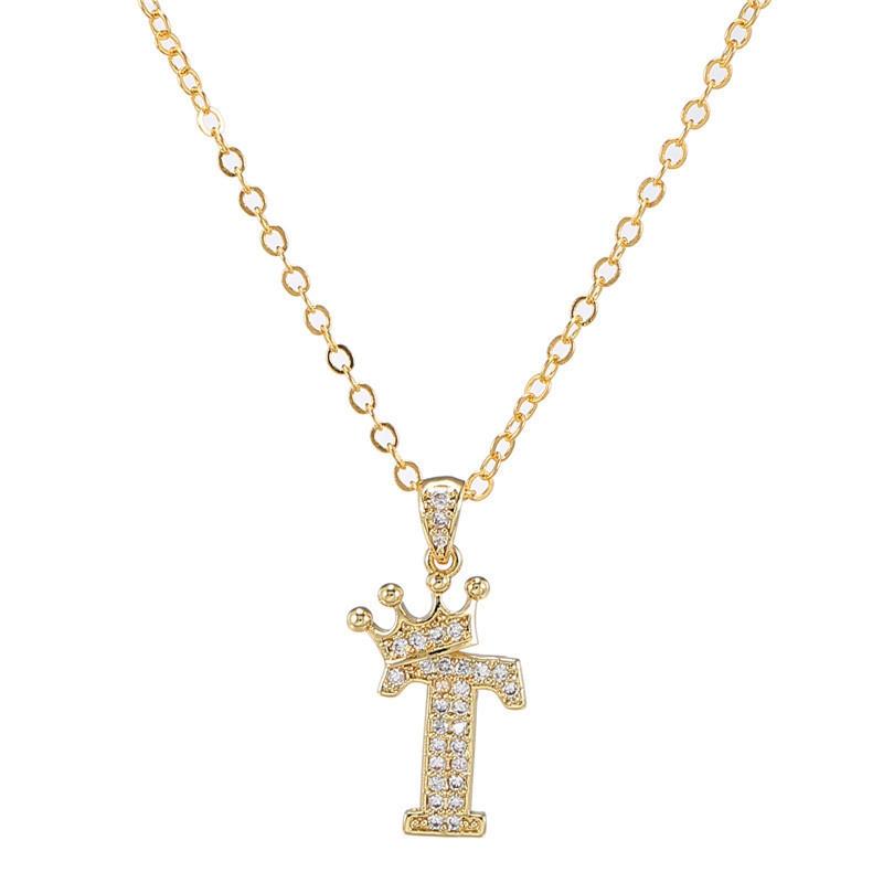 Zircon Crown Necklace New Necklaces Fashion Women's Necklace Pendant Simple English Letter Necklace