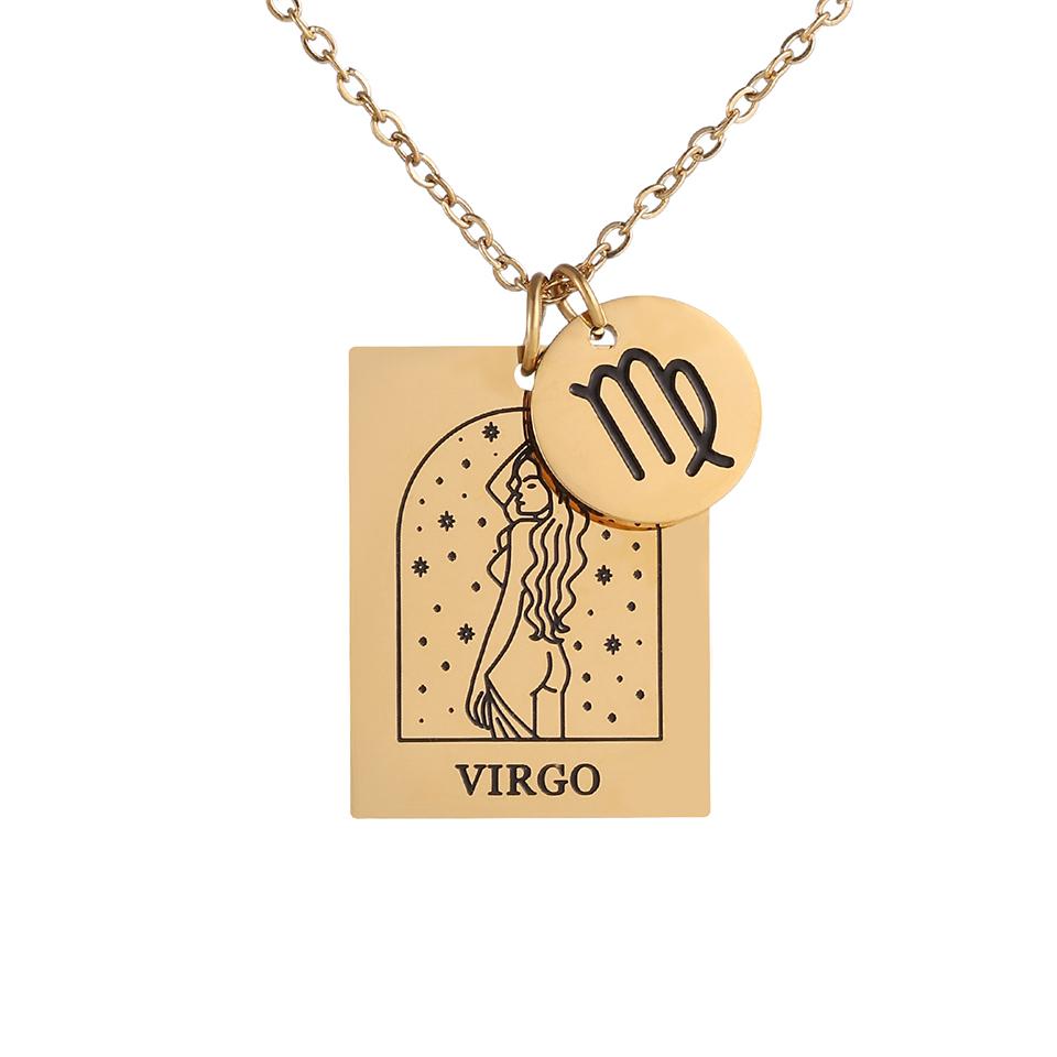 Htpwe Stainless Steel Twelve Zodiac Signs Pendant Necklace Women's Plated 18k Gold Couple Holiday Gift Necklace Party Zircon