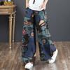 Wide Leg Pants Women Loose Casual Retro Print Cotton Trousers