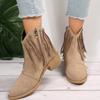 Fashion Fall New Chunky Single Boots Women's Pointed Suede Fringe Side Zipper Comfortable Mid-heel Ankle Boots