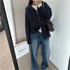 Double Zipper Lapel Thick Lazy Style Sweater Autumn and Winter Loose Large Size Solid Color Sweater Women