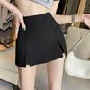 Women Mini Skirt High Waist Side Split Design Solid Color Short Skirt A-Line Design Skort Anti-exposure Work Skirt