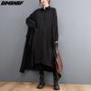 Dimanaf Autumn Dress Women Clothing Shirt Dress Oversize Cotton Elegant Lady Casual Loose Long Sleeve Vintage Cardigan Black