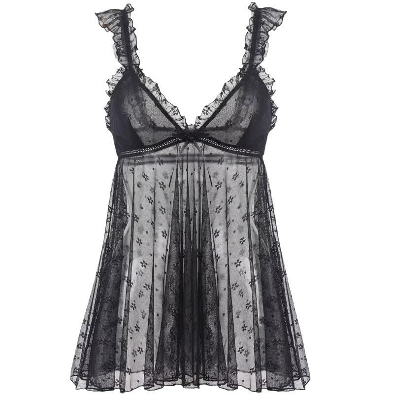 Women's Sexy Lace Mesh Nightdress and Robe Set