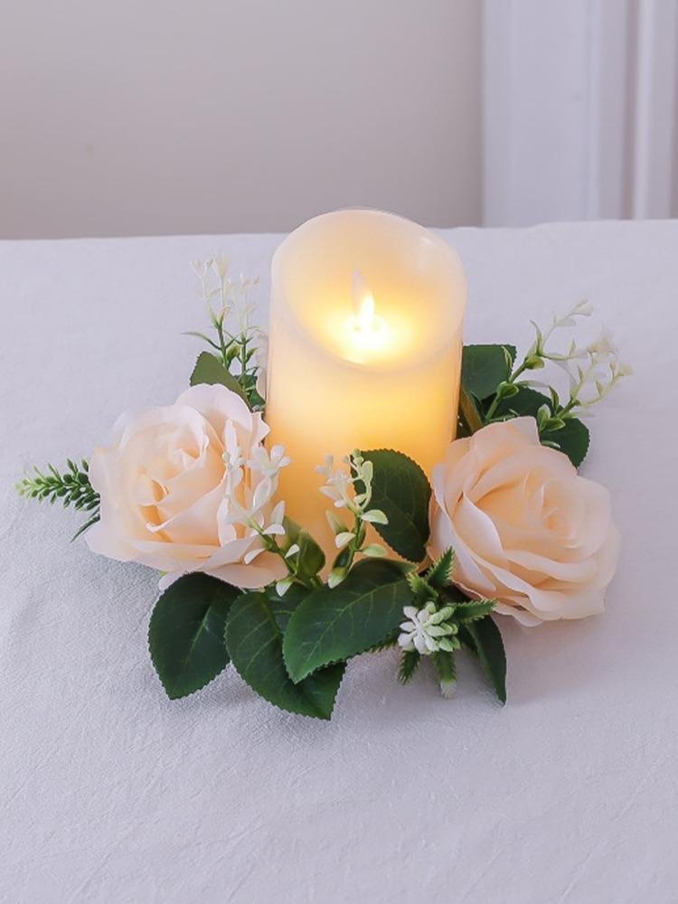 2 шт. Подсвечник Искусственный Подсвечник Гирлянда Мини Искусственные Цветы Розы Свадебные Украшения Венок для Свечей для Столбовых Свечей Венок из Искусственных Цветов
