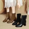 Fashion Autumn and Winter New Mid-leg Fashion Boots Square Head Thick Heel Thin Boots Brown French Ankle Boots