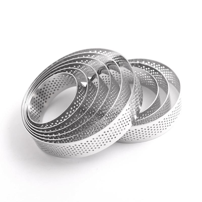 Stainless Steel Perforated Tart & Mousse Ring - Round Baking Mold & Cookie Cutter, Multi-Size