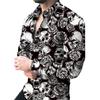 3D Skull Print Men's Long-sleeved Stretch Shirt Vacation Party Shirt