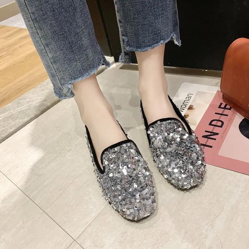 Fashion Woman Flats Round Toe Slip-on Diamond Shoes for Women with Crystals Rhinestone Social Summer 2025 Casual Promotion Sale Shoe Non