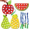 Wooden Lacing Toy Educational Fruits Threading Activity Puzzles Learning Fine Motor Skill Car Travel Toy Set for Toddlers Kids