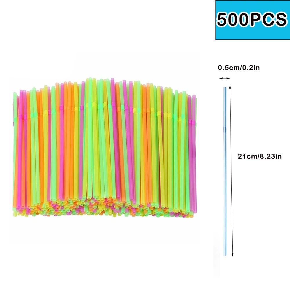 100-1000PCS Multicolor Kunststof Straws Pajitas Straw Wholesale Flexible Disposable Straw