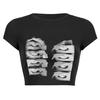 Vintage Short-sleeved T-shirt Female Y2k Aesthetic Graphic Eye Print Crop Top Streetwear Harajuku O-neck Gothic Tee Slim
