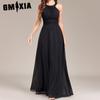 Halter Halter Pleated Waist Party Dress Back Zipper Black A Full Lined Evening Gown