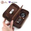 Vintage Crazy Horse Leather Travel Watch Box - Genuine Leather Zippered Storage for Single Watch