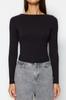 Women's Fashion New Blouse Black Deep Back Low-cut Fitted Cotton Stretchy Knitted Blouse