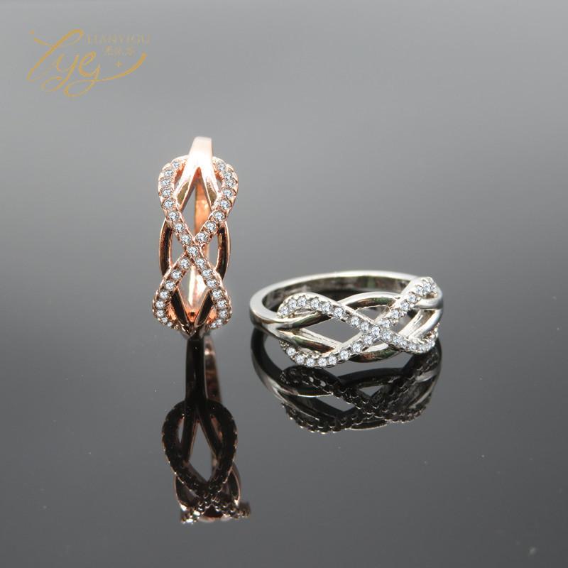 Fashion Micro-set Zircon Line Cross Inverted 8-shaped Ring Ladies Hollow Ring Design Sense Jewelry