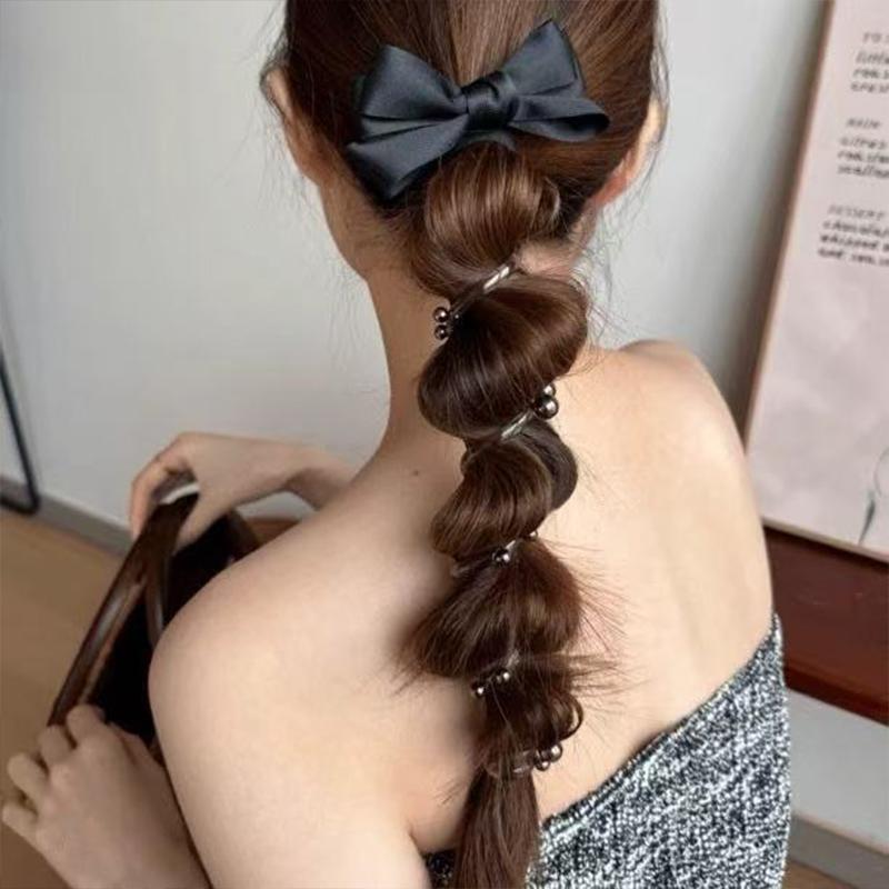 1pc Elegant Bow Pearl Phone Cord Hair Ring, New Sweet Bubble Braid Artifact Twist Braid Head Rope Ponytail Braided Hair Rope