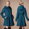 European Size Women's Mid-Length Wool Hooded Double-Breasted Cape Coat