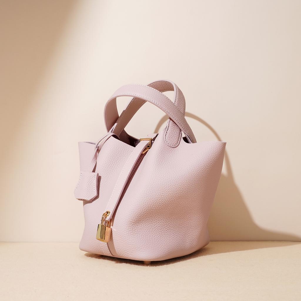 Genuine Leather Women's Bucket Bag Large Capacity Vegetable Top-handle Basket Bag