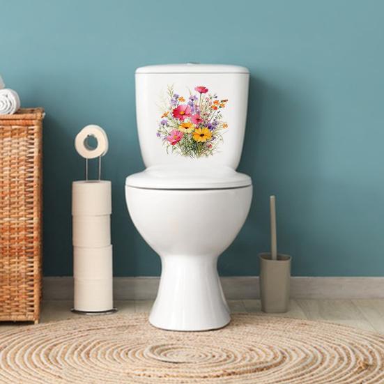 Красочные цветочные наклейки для унитаза, водонепроницаемые, съемные, самоклеящиеся, ПВХ, настенное искусство для гостиной, ванной комнаты