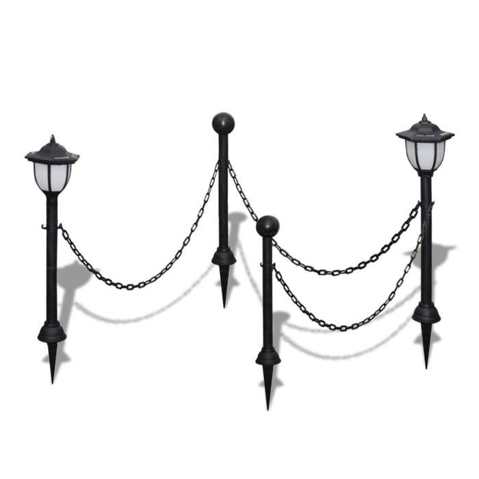 VidaXL Chain Barrier 2 Solar Lights and 2 Posts Garden Terrace Patio 40868