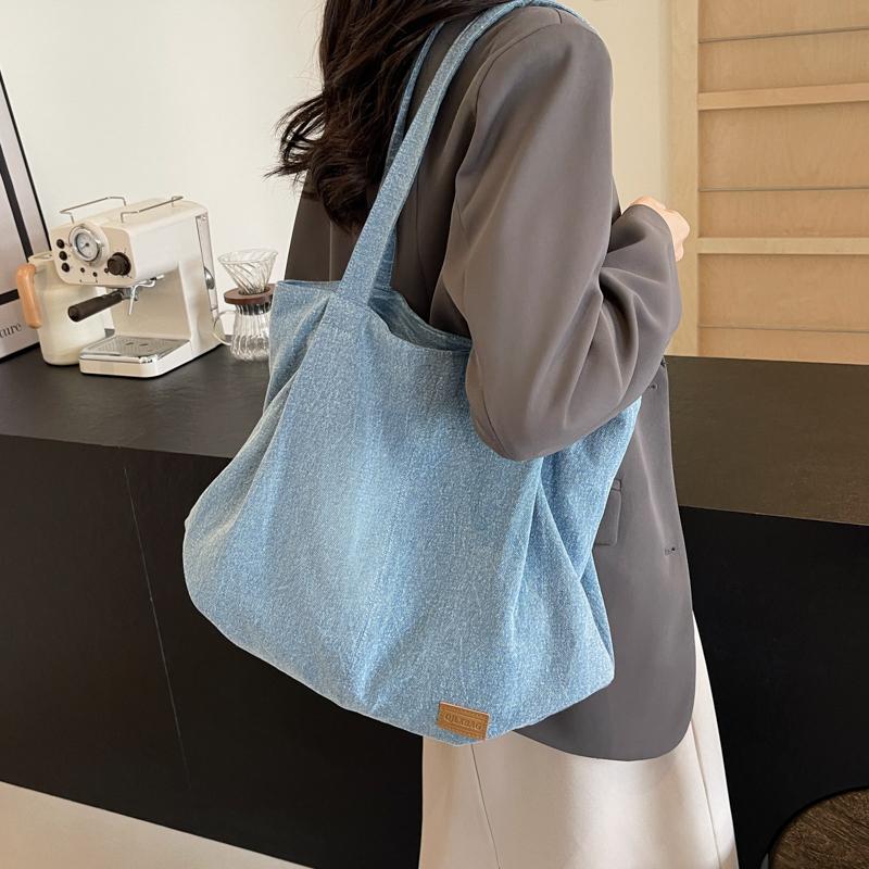 Commuter Large Capacity Denim Tote Bag Women Underarm Bag Work Shoulder Bag