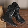 New Boots for Men Classic Embroidery Mid-Calf Leather Boots Retro Western Cowboy Boot Casual High Top Boots Men's Knight Booties