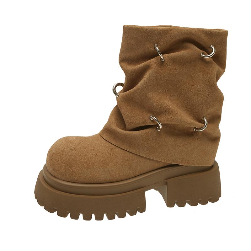 Autumn Winter Thick High Heels Women Mid Calf Boots 2025 Hot Sale Gothic Calves Motorcycles Boots Buckle Comfy Walking Boots