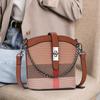 New Cowhide Bucket Bag Mini Mobile Phone Bag Plaid Bag European and American Fashion Leather Crossbody Bag